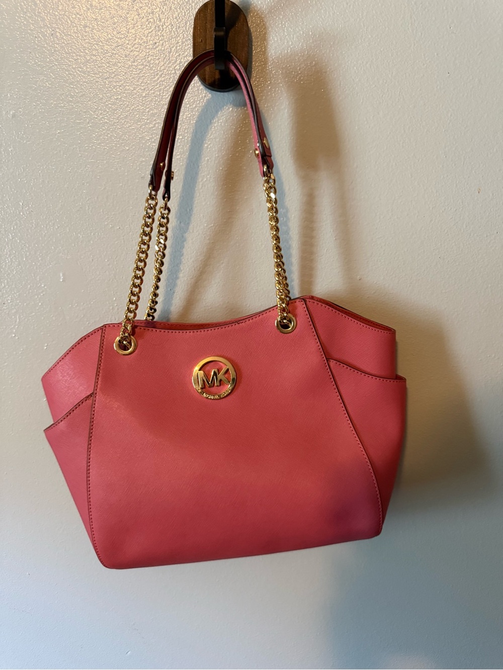 Michael Kors Coral Pink Saffiano Leather Shoulder Bag